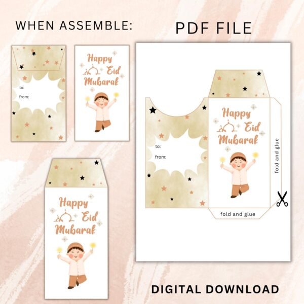 Printable Eid Mubarak gift Money Envelope,6 Envelope,Digital Download,Pdf File. - Image 3