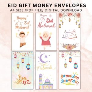 Printable Eid Mubarak gift Money Envelope,6 Envelope,Digital Download,Pdf File.