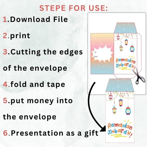 Printable Eid Mubarak gift Money Envelope,6 Envelope,Digital Download,Pdf File. - Image 5