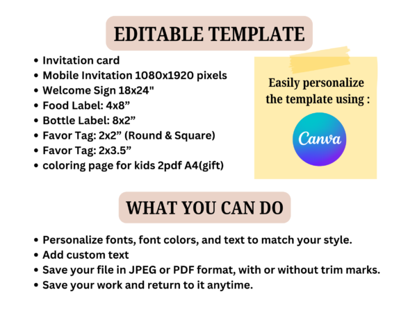 aqeeqah decoration ideas Printable Decorations And Invitations Custom Aqeeqah Signs Favor Tags Mobile Invite Water Bottle Labels Pdf File - Image 4