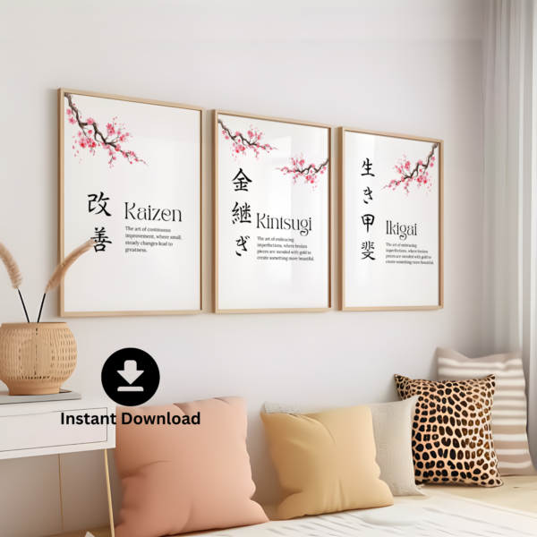 Inspirational Japanese Poster Set Ikigai, Kintsugi, Kaizen Prints,Motivational Quotes - Image 6