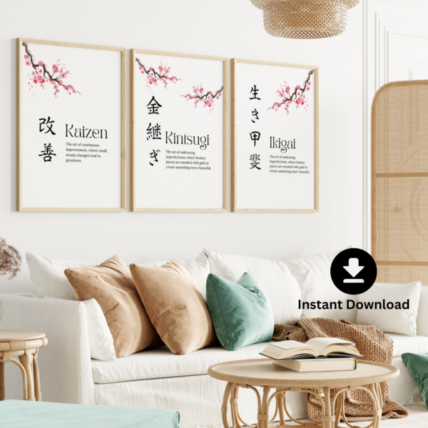 Inspirational Japanese Poster Set Ikigai, Kintsugi, Kaizen Prints,Motivational Quotes - Image 5