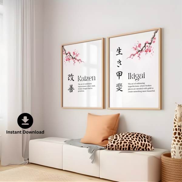 Inspirational Japanese Poster Set Ikigai, Kintsugi, Kaizen Prints,Motivational Quotes - Image 3