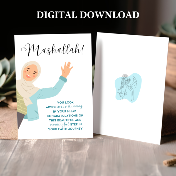 Printable New Hijabi Greeting Card Mashallah, With Beautiful Words,Muslim Girl Card, Digital Downland, Printable Card.5x7 In.
