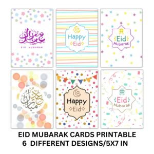 Eid Mubarak Gift Card And Postcard 6Different Designs Gift For Kids Digital Download Pdf File 5x7 In