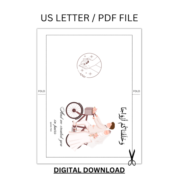 Nikkah Wedding Card Congratulation  Arabic Calligraphy "And We Created You In Pairs" Digital Download 5x7in. - Image 6