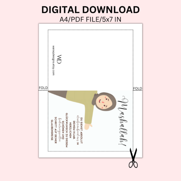 Hijab Card Germany Welcome to Islam Card – New Muslimah Hijab Printable | Digital Download Greeting Card - Image 2