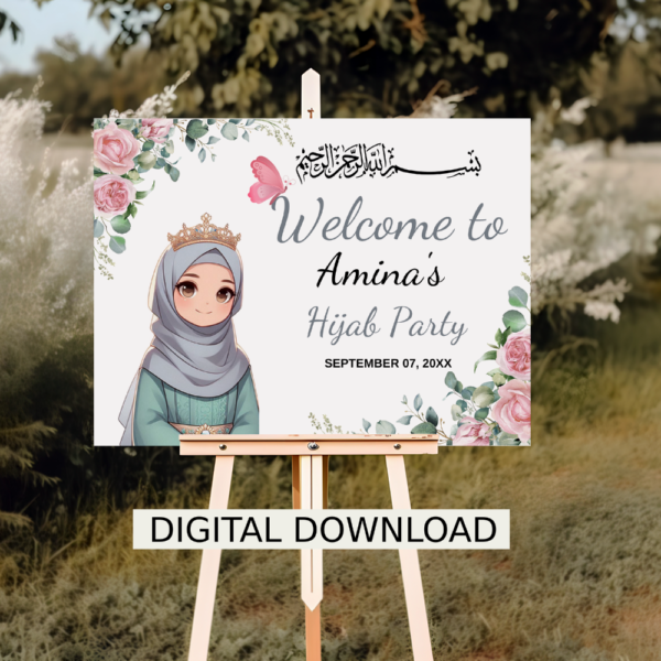 Hijab Party Welcome Sign PDF Personalized Islamic Girl’s First Hijab Celebration - Image 3