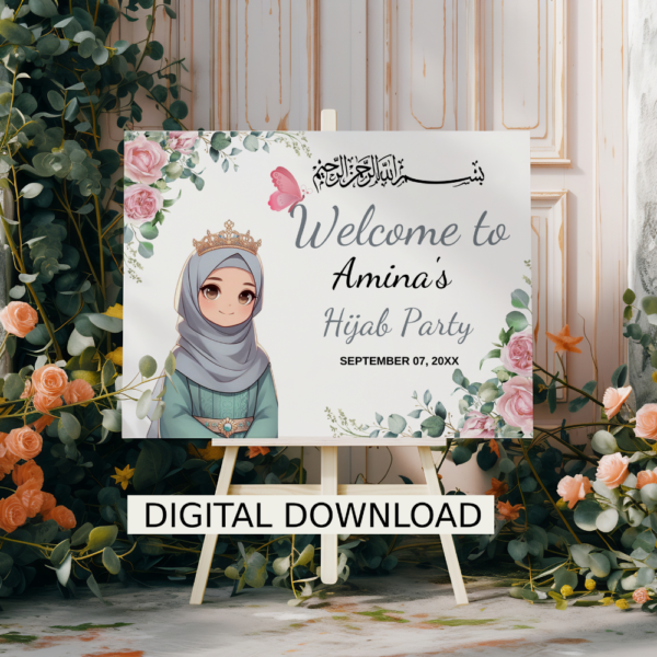 Hijab Party Welcome Sign PDF Personalized Islamic Girl’s First Hijab Celebration - Image 2