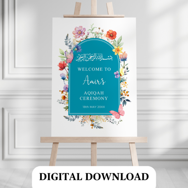 Aqiqah Printable Welcome Sign – Personalized Islamic Baby Shower Decor