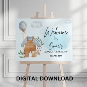 Aqiqah Printable Welcome Sign – Personalized Islamic Baby Shower Decor
