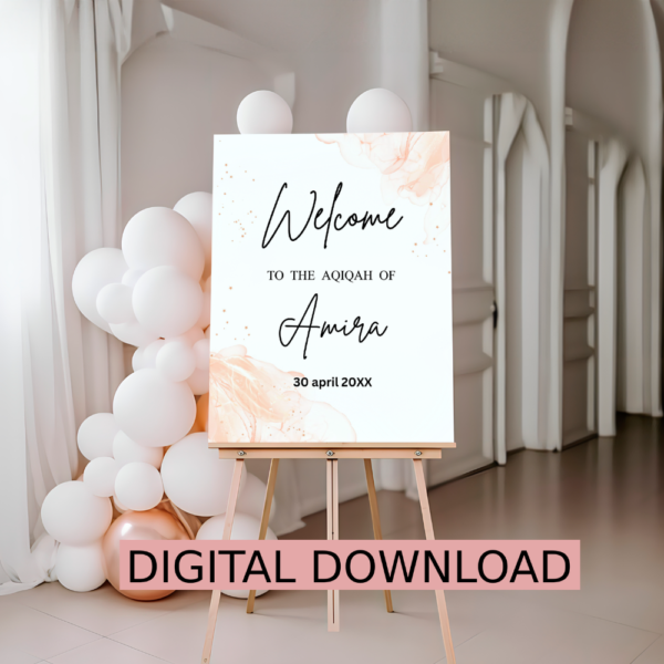 Aqiqah Printable Welcome Sign PDF – Personalized Islamic Baby Shower Decor