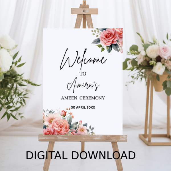 Ameen Ceremony Printable Welcome Sign – Personalized Muslim Khatm Quran Party Decor (PDF)