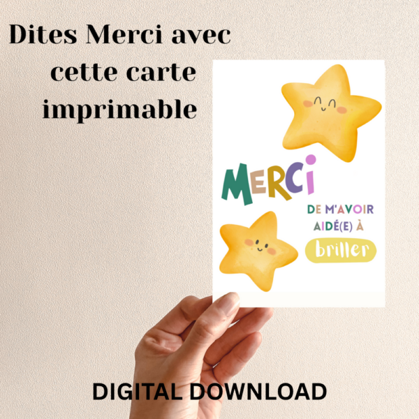 Merci Maîtresse Merci de m’avoir aidé(e) à grandir Carte de Remerciement à Imprimer Téléchargement Digital - Image 3
