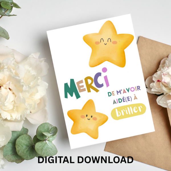 Merci Maîtresse Merci de m’avoir aidé(e) à grandir Carte de Remerciement à Imprimer Téléchargement Digital - Image 2