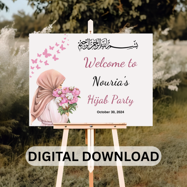 Personalized Hijab Party Welcome Sign PDF – Islamic Girl’s First Hijab Celebration butterfly
