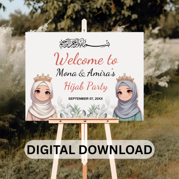 Personalized Hijab Party Welcome Sign PDF – Islamic Girl’s First Hijab Celebration