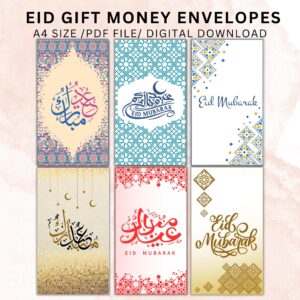 Eid Money Card 4 Different Designs Eid Mubarak Money Holder Islamic Gift Digital Download 4x5In.